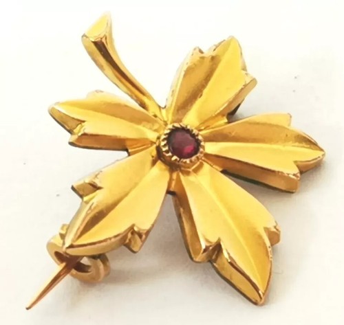 Broche prendedor de hoja de arce granate relleno de oro francés Francois Savard de colección c1910 - Imagen 6 de 15