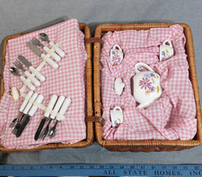 BARBIE Set of 24 Miniature Tea Set Pink Flower Schylling Porcelain missing 1 cup