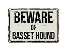 136VS Beware Of Basset Hound 8 "x 12" Vintage Aluminum Retro Metal Sign