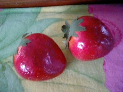 Vintage Set Lot of 2 Large Paper Mache Strawberries Fruit Decor