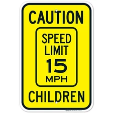 Caution Speed Limit 15 MPH Children Sign, Traffic Sign,