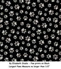 Animal Paw prints on Black cotton quilt fabric Elizabeth Studio Dog Cat