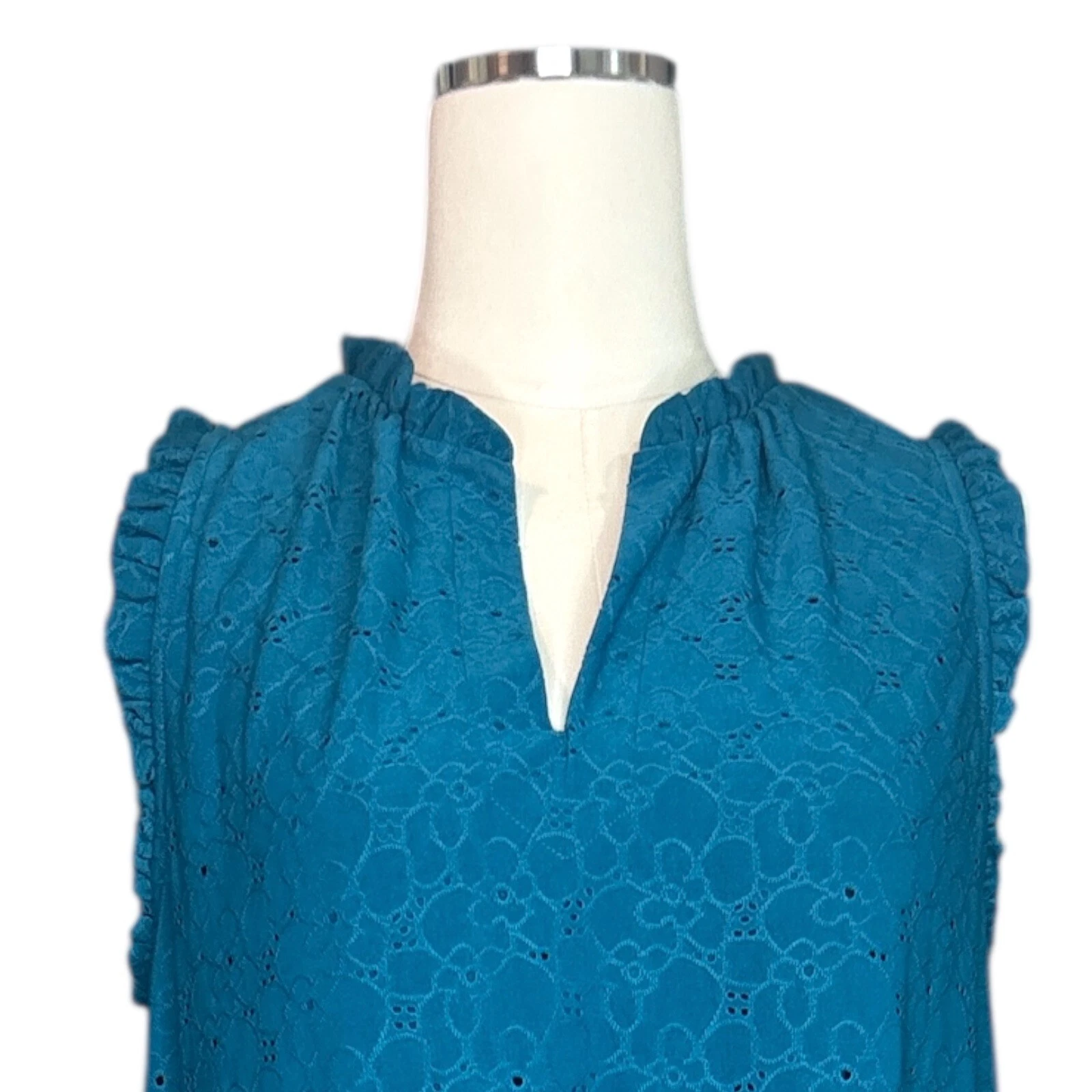 Abito smanicato Michael Kors blu occhielli orlo increspato XL boho resort estivo