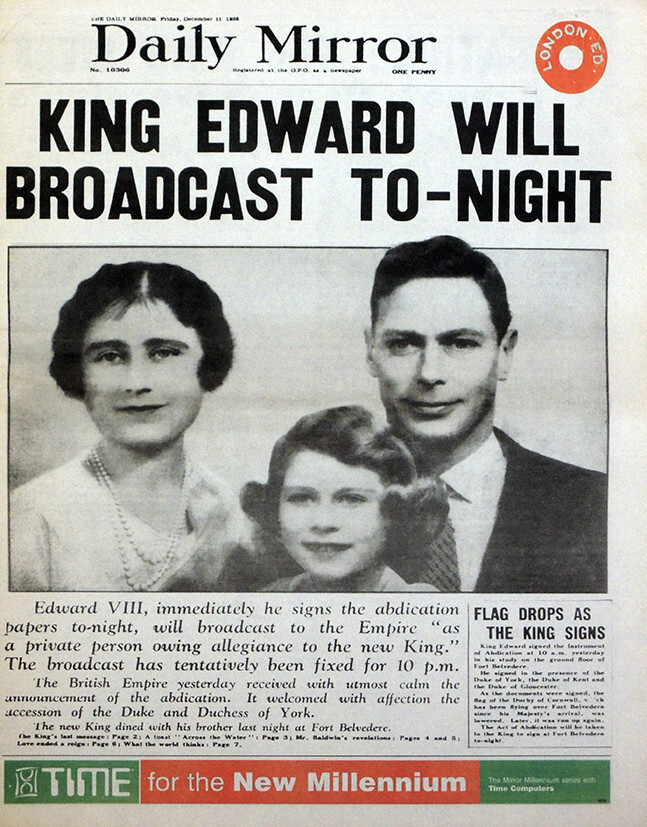 DAILY MIRROR REPRO NEWSPAPER 11 DEC 1936 KING EDWARD VIII