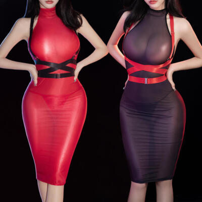 Women Oil Shiny Glossy Stretch Bodycon Long Dress w/ Body Harness Bondage Straps | eBay Women Oil Shiny Glossy Stretch Bodycon Long Dress w/ Body Harness Bondage Straps | eBay