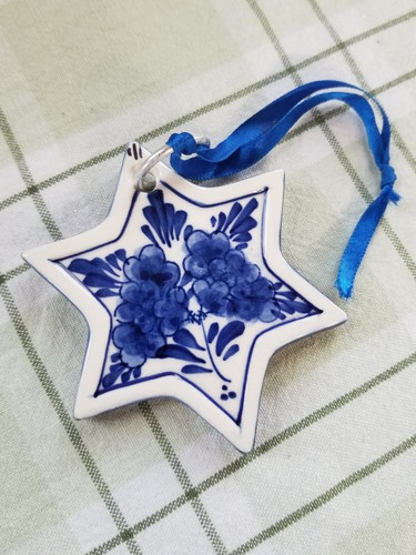 Adorno azul Delft pintado a mano paisaje holandés estrella de seis lados - Imagen 3 de 4