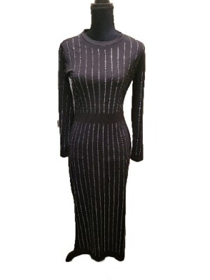chinese dress ladies Rhinestone Deep V Neck Long Sleeve Bandage Dress Black / Small
