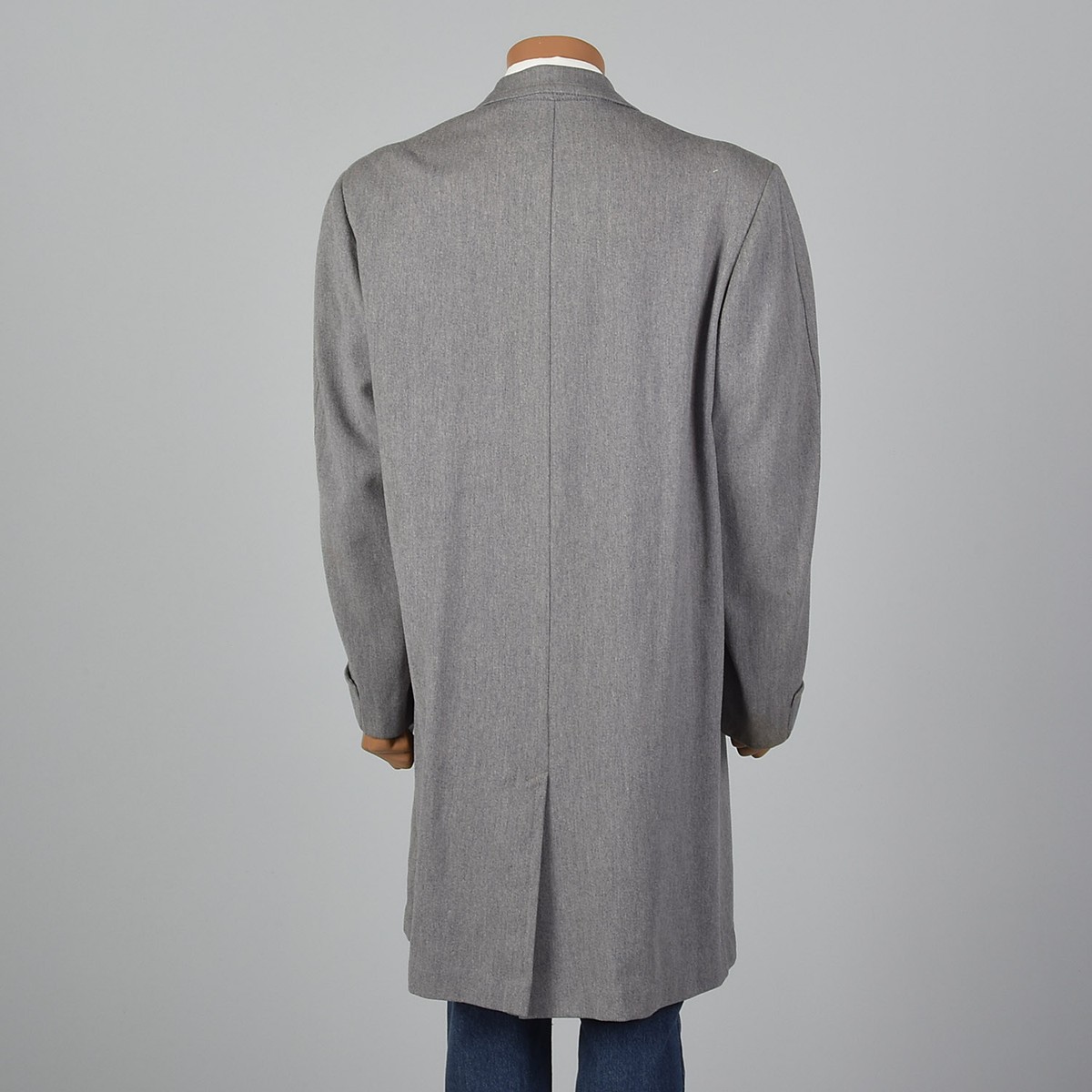 XL 1950s Gray Wool Top Coat Pockets VTG Single Vent Wide Lapel