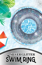 New Silver Glitter Pool Float Tube 40.5 In Shine & Relax - Pool Toys