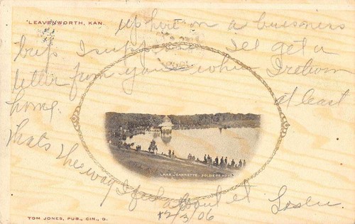 Leavenworth Kansas scenic view Lake Jeannette Soldiers Home antique pc Z40831 - 第 1/2 張圖片
