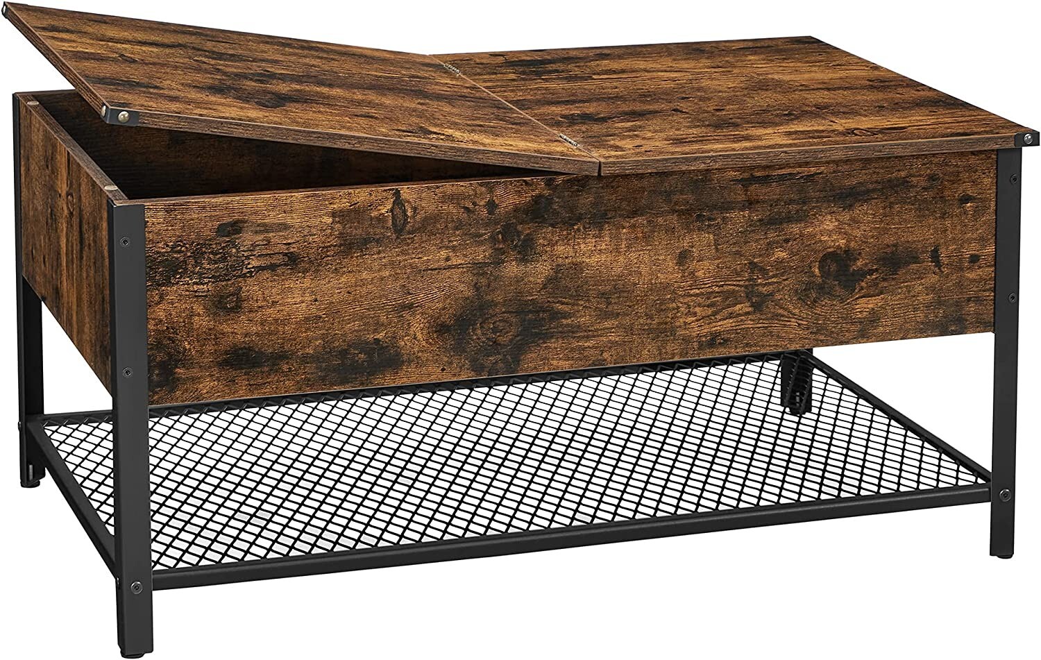 Table basse relevable marron rustique avec plateau rabattable pour salon