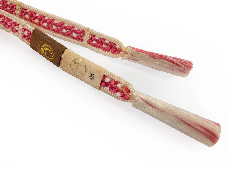 Obijime de seda rosa y blanco tejido plano vintage sin usar para kimono Kitsuke: 19-F de noviembre Foto 2 de 4