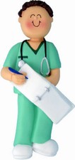 Nurse, Scrubs, Doctor, CNA, RN Ornament brunette male  PERSONALIZED FREE 