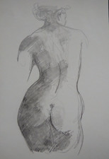 Pencil drawing female nude after John Vanderpoel tonal expressive sketch back 