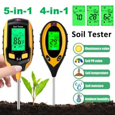 5 in 1 LCD Digital Soil PH Tester Moisture Humidity Meter LED Light Garden Plant