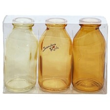 SANDRA RICH. GLAS VASE  "BOTTLE klein". 3 kleine Flaschen ca 10,5x5cm. GELB