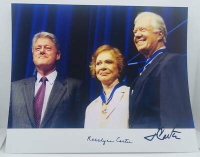 Jimmy Carter & Rosalynn Carter Signed 8x10 Photo Autographed W/ Bill Clinton