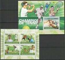 TG1225 2010 TOGO SPORT TENNIS CHAMPIONS FEDERER DJOKOVIC NADAL SERENA BL+KB MNH