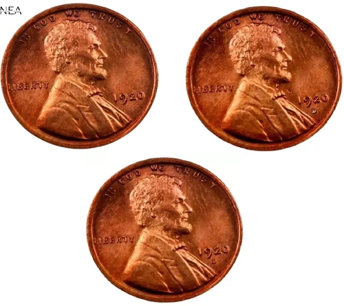1920+1920-D+1920-S Lincoln Wheat Penny Cent Lot ~ Gem BU (red) ~ 3 Coin Set