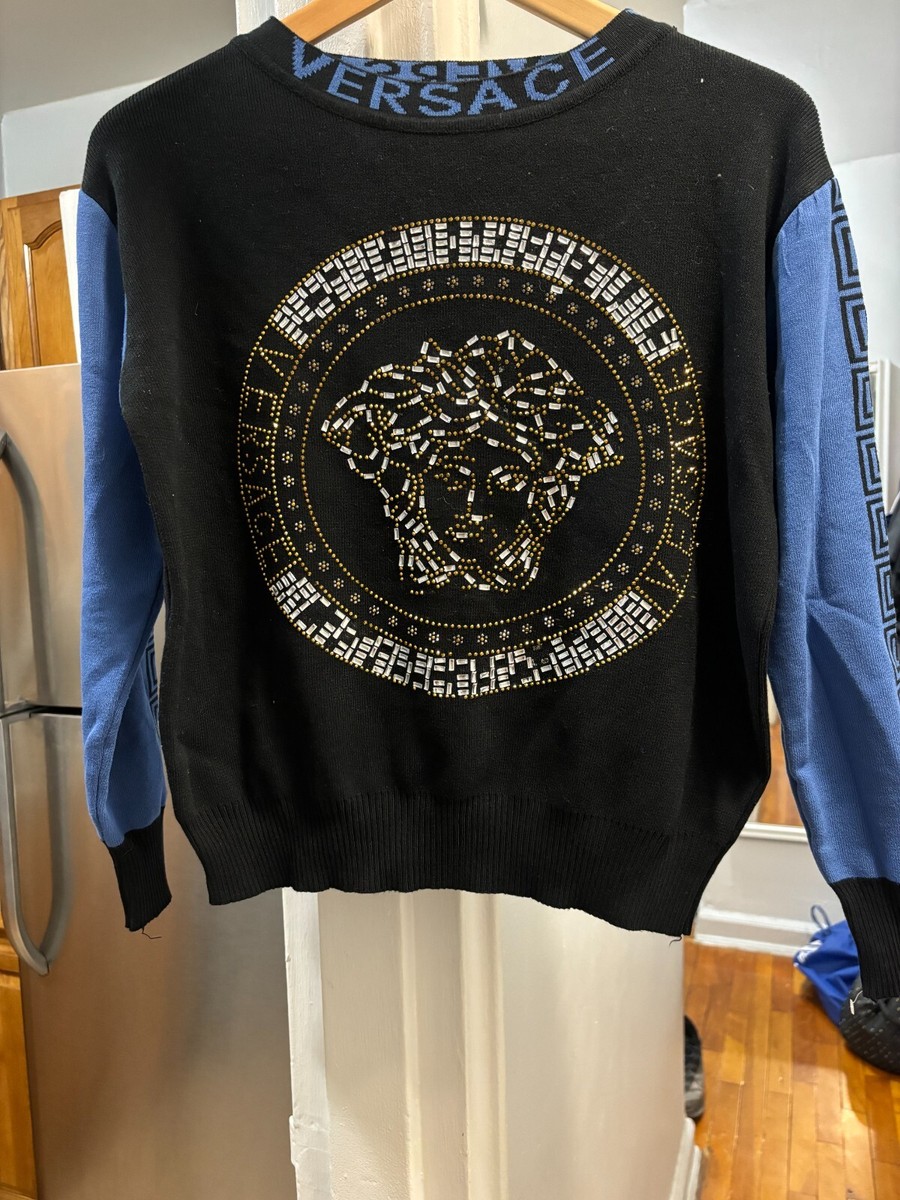 Versace Sweater Women Size XS Knit Medusa Head Logo Border 