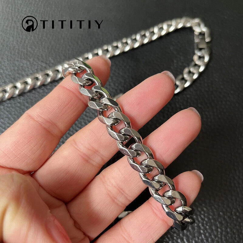 Colar de corrente cubana de titânio puro 10,5 mm superfície polida à mão espessada 25,6" - Imagem 2 de 4