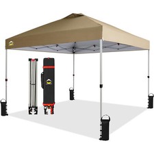 CROWN SHADES 10x10 Ft Pop Up Outdoor Canopy Tent with 1 Push Lock, Beige Used 