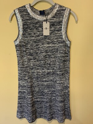 7 For All Mankind Youth Girl s Sleeveless Dress NWT Size XL Navy Silver Sequins 