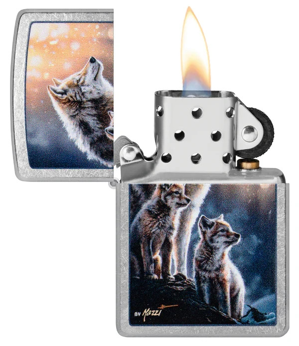 Zippo 47106, Mazzi Wolf Pack Design, Street Chrome Finish Lighter