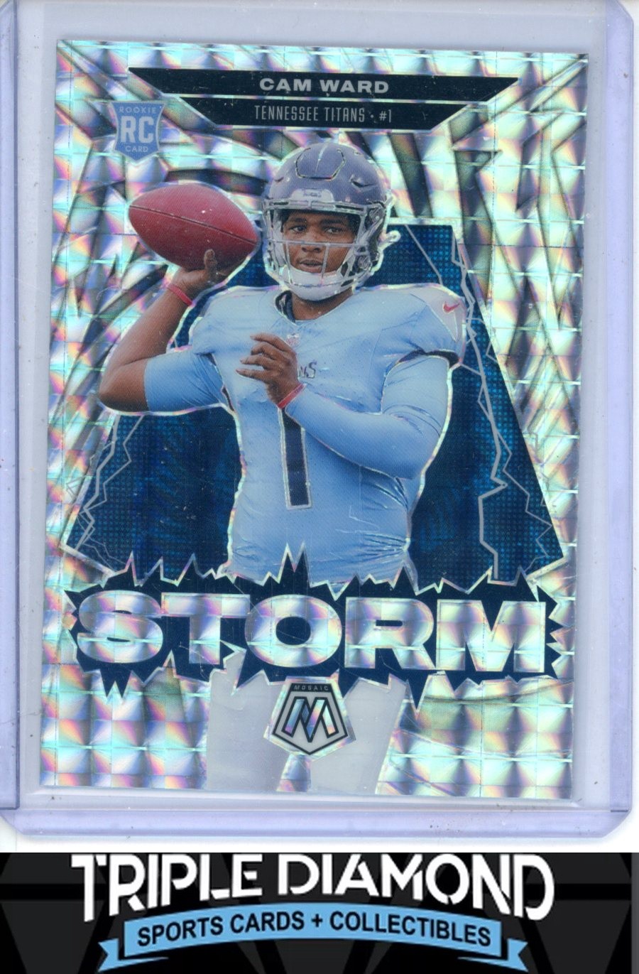 2025 Panini Mosaic Cam Ward Rookie RC Storm Silver Mosaic Prizm Titans O800