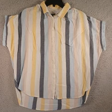 Time And Tru Womens Multicolor Striped Button Top Size Small 4-6 Collar Classic