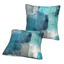 Throw Pillow Covers Decorative Linen Pillow Teal Grey Abstract Art Painting