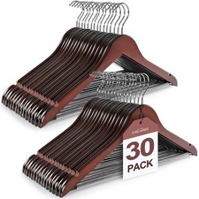 TOPIA HANGER Wooden Coat Hangers 30 Pack, Cherry Wood Suit Hangers with Non S...