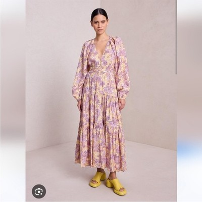 A.L.C. Dress Iman Maxi Floral in Canary Yellow Iris Purple