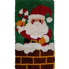 VTG Handmade Latch Hook Rug Santa Claus Chimney Christmas Wall Hanging 20"x36"
