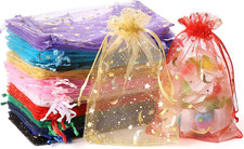 100PCS Moon Star Organza Bags 4x6" Drawstring Party Favor Candy Gift Pouches