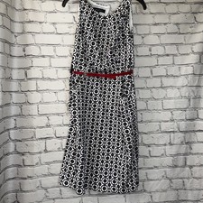 Nine West Womens Dress Sz 14 Sleeveless Black White Floral Belted Midi Classic