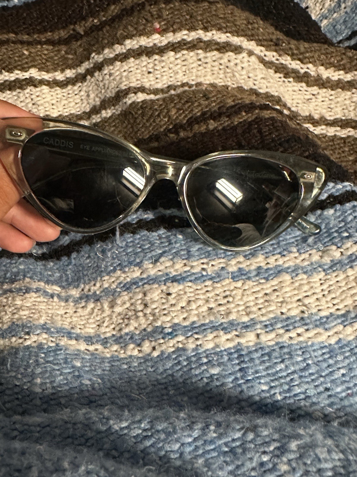 Caddis Nepetalactone Cat Eye Sunglasses Clear Frame Black Tinted Lens Women