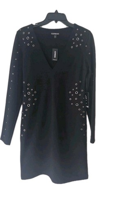 #ad Express NWT Mini Black Dress with Silver Studs Size S $59.99