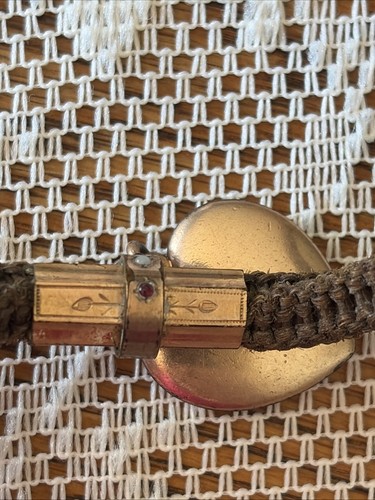 Antique Victorian Woven Hair Watch Chain Bracelet - Jeweled Heart Pendant T-Bar - Afbeelding 19 van 24