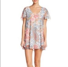 SHOW ME YOUR MUMU Womens Dress XS Blue Floral Pullover Mini Shift KYLIE