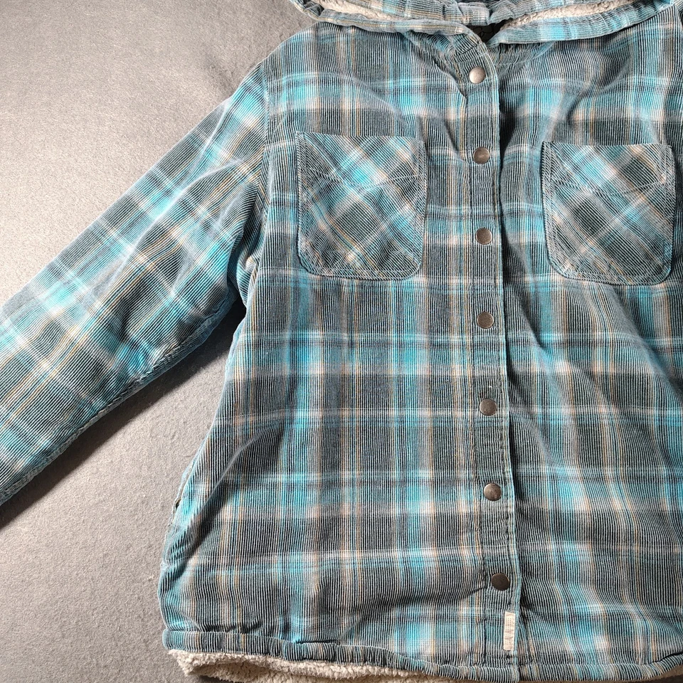 Chaqueta con Capucha Soho Threads Para Mujer L Azul a Cuadros Forrada Sherpa Pana Abotonada Foto 2 de 4