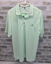 Adidas Polo Shirt Men's Large Gray White W/Green Stripes Short Sleeve Golf