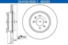 2x ATE Bremsscheibe 24.0122-0323.1 für HYUNDAI i20 3 BC3 BI3 BAYON GDI 48V LPG 4
