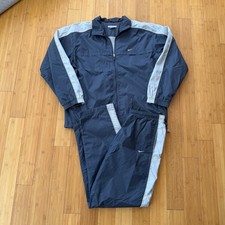 Vintage Nike Y2K Silver Tag Navy Blue and Grey Nylon Track Suit