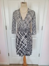 ANN TAYLOR Wrap Style Dress, Black/White Crosshatch Print, 3/4 Sleeve (size 4)