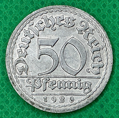 1920-F Germany 50 Pfennig Aluminum Coin - Weimar Motto Wheat Sheaf KM#27
