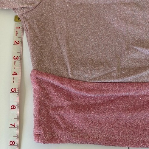 Naked Wardrobe Mock Neck Sparkly Pink Long Sleeve Cropped Fitted Top Shirt S - Picture 6 of 7