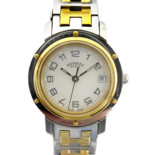 HERMÈS OROLOGIO da polso HERMES CL4.220 CLIPPER NACRE COMBO RESISTENTE AGLI SPRUZZI SS PLACCATURA ORO