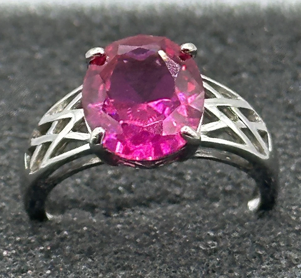 ANILLO SOLITARIO SLVR 8 5,10 QUILATES OVALADO CREADO EN LABORATORIO ZAFIRO ROSA RODIO OVR STRLNG Foto 3 de 4
