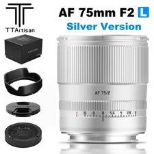 Silver TTArtisan 75mm F2.0 Full Frame Auto Focus Prime Lens for L Mount Cameras